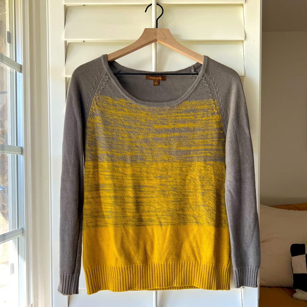 Hive & Honey Gray & Mustard Knit Sweater